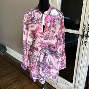Christian Dior linen pink etoile too fantaisie chemise shirt button tunic sz 36